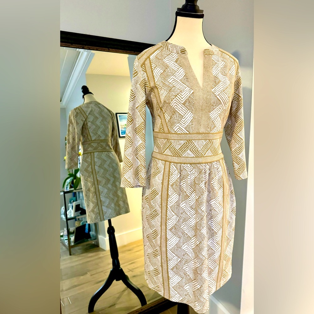 J. McLaughlin Tan and White print dress